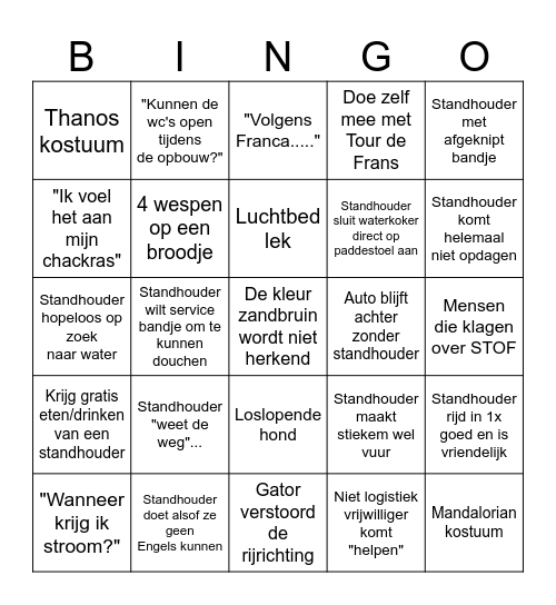 CastleFest Logistiek Bingo Card