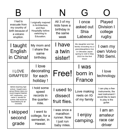 Northeast Staff Bingo 2023 Bingo Card