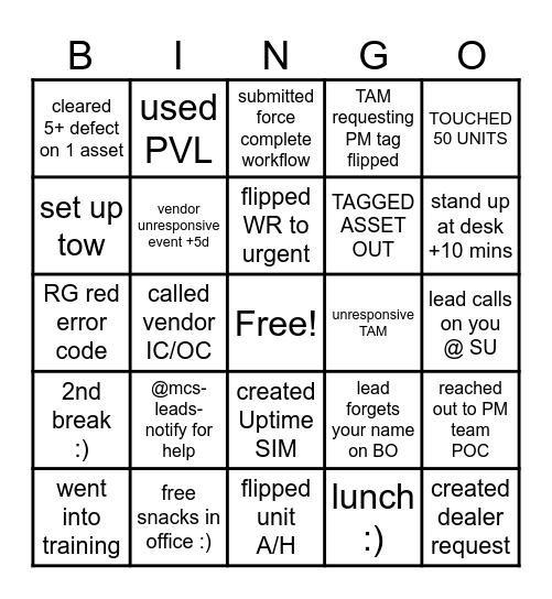 MCS Bingo Card