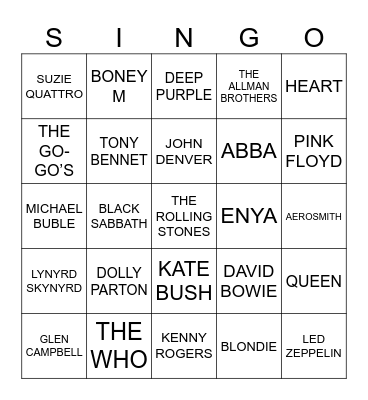 837 GOLDEN OLDIES BANDS Bingo Card