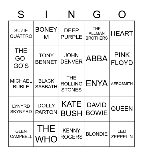 837 GOLDEN OLDIES BANDS Bingo Card