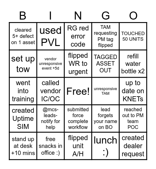MCS Bingo Card