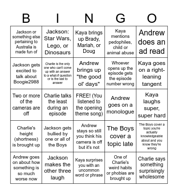 The Official Podcast Bingo Card