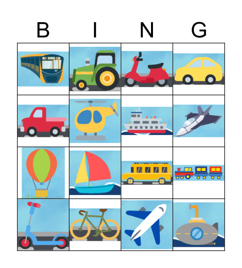 Transportations Bingo Card