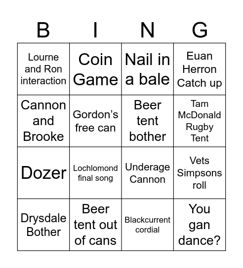 Wiggy 5 Bingo Card