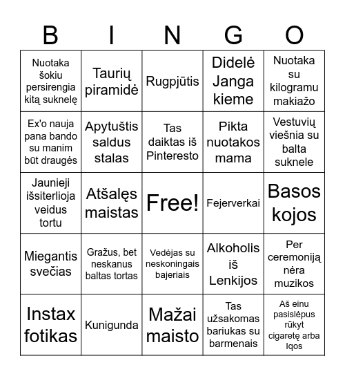 Vestuvių bingo Card
