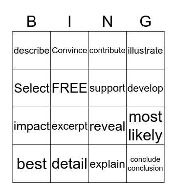 Assessment Vocabulary Bingo Card