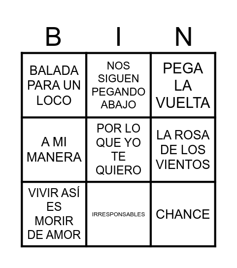 BINGO MUSICAL Bingo Card