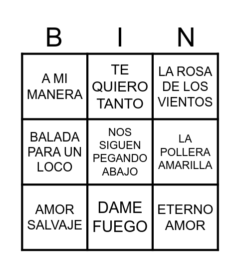 BINGO MUSICAL Bingo Card