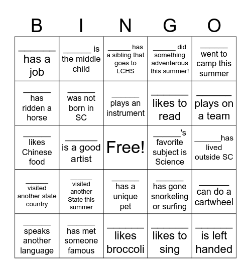 First Day of School BINGO! Bingo Card