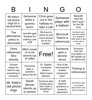 Faculty Meeting Bingo Card