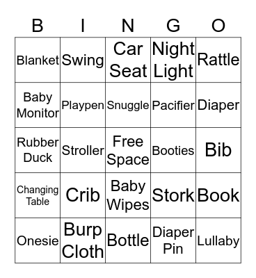 Baby Shower Bingo Card