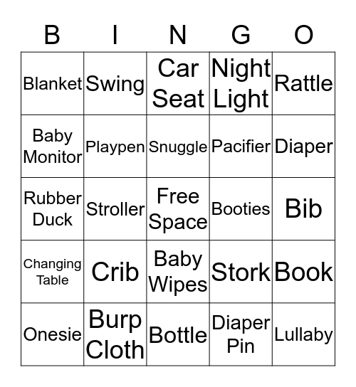 Baby Shower Bingo Card