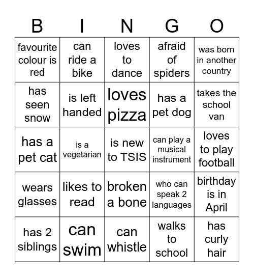Find somebody who: Bingo Card
