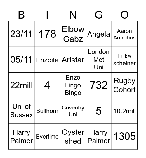 Enzo Lingo Bingo Card