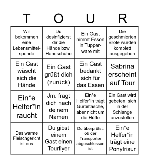 Inoffzielles Tour-Bingo Card