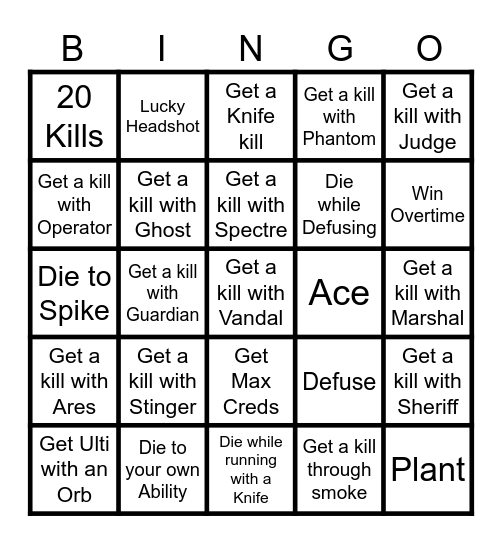 Valorant Bingo Card