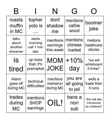 stockybingo 31 july Bingo Card