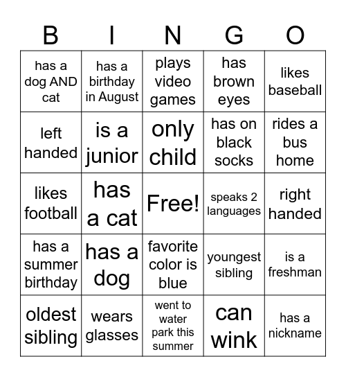 Classmate BINGO Card
