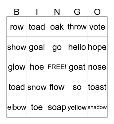 Long O Words Bingo Card