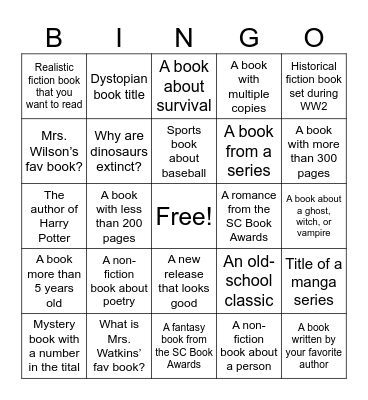 PMHS Library Bingo Card