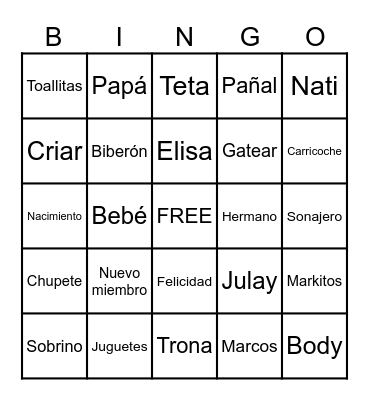 Bingo Baby Shower Markitos Bingo Card