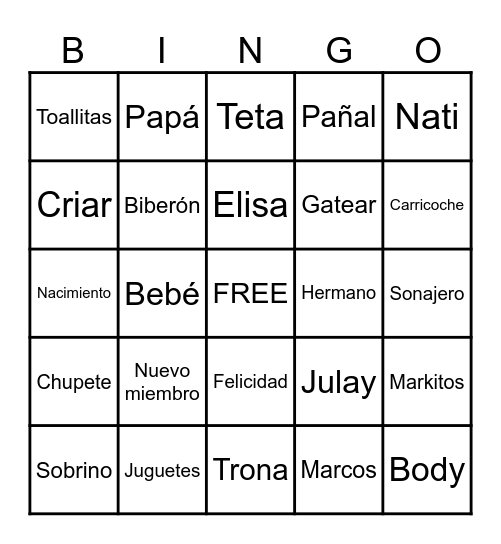 Bingo Baby Shower Markitos Bingo Card