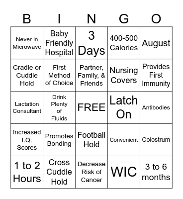 BREASTFEEDING BINGO! Bingo Card