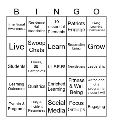 Residential Curriculum Bingo Card