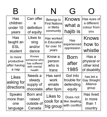 IDENTITY BINGO Card