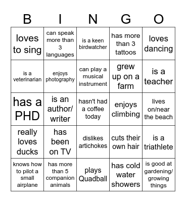 Find Someone Who.... Bingo Card