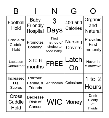 BREASTFEEDING BINGO! Bingo Card