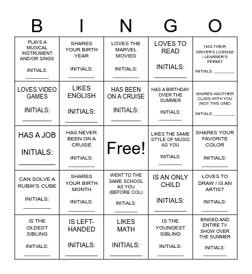 HIGH SCHOOL | Find Someone Who... Bingo Card