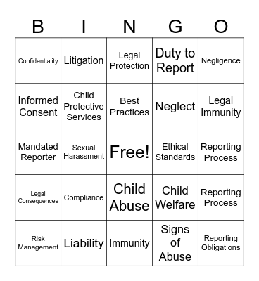 Legal Training Bingo Card