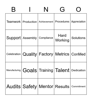 Assembly Factory Appreciation Bingo Card
