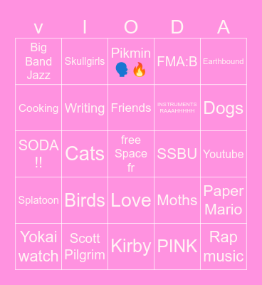 Uhh interests thing Bingo Card