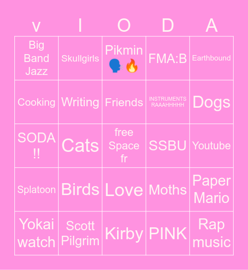 Uhh interests thing Bingo Card