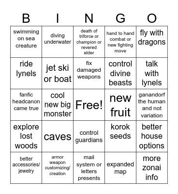 TOTK Bingo Card