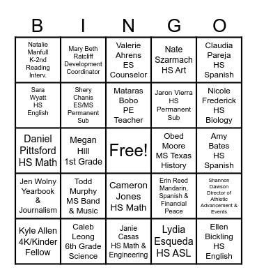 New Staff Fun Facts Bingo Card