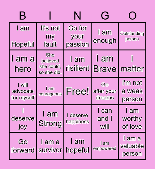 Empowerment Bingo Card