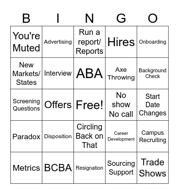 Recruiting Management Retreat Bingo Card