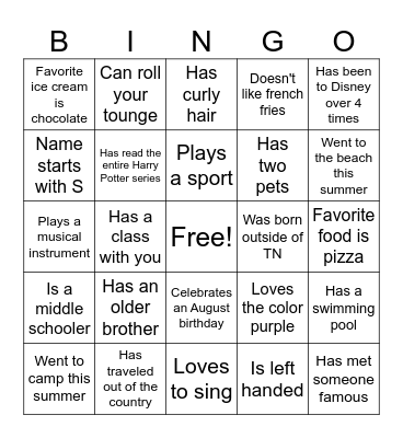 High School SMAM Bingo Card