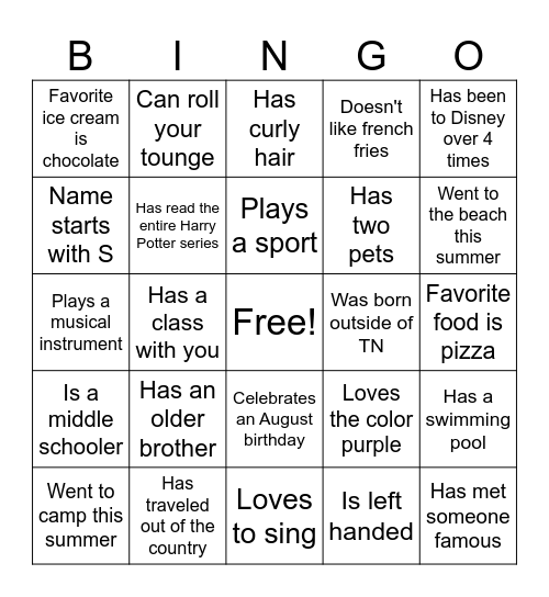 High School SMAM Bingo Card