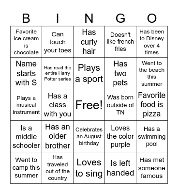 High School SMAM Bingo Card