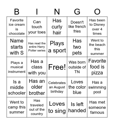 High School SMAM Bingo Card