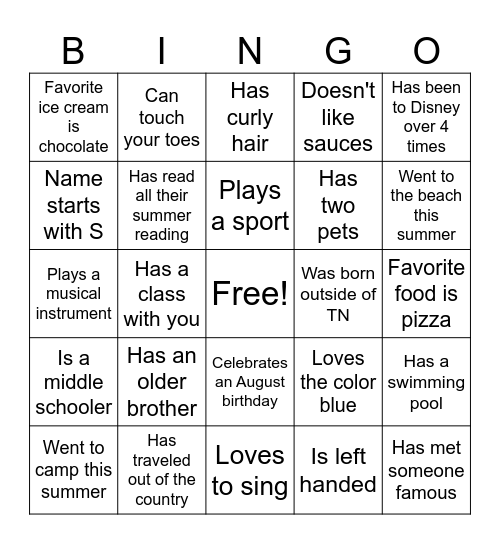 High School SMAM Bingo Card