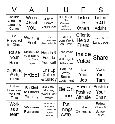 Respect & Responsibility Bingo (CA) Bingo Card