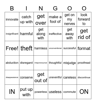 English 4B Comprehensive Bingo Card