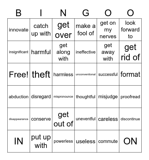 English 4B Comprehensive Bingo Card