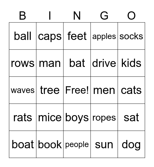 Singular + Plural Nouns Bingo Card